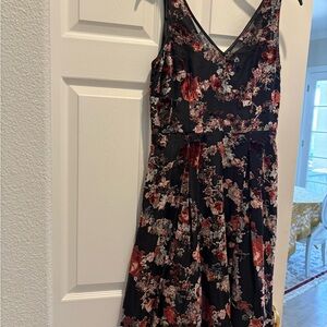 White House Black Market Black and Red Floral Midi Dress